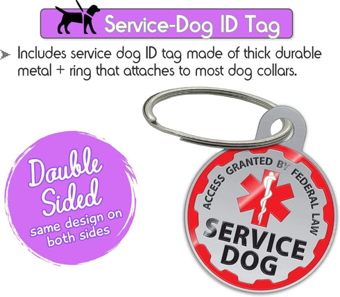 Service Dog Vest with ID Tag and ADA Info Cards, Durable Harness in X Small to XX Large, 2-Sided Service Animal Cards
