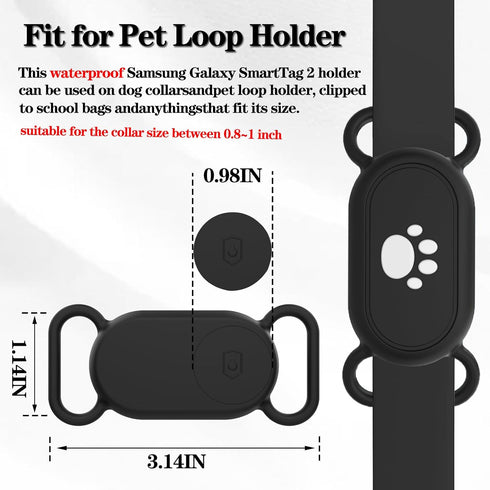 Waterproof Dog Collar Holder for Samsung Galaxy SmartTag2, Silicone GPS Tracker Loop Holder, Anti-Lost Case (Black)