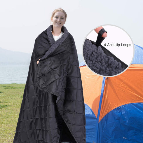 REDCAMP Large Warm Blanket with Sherpa Lining, Windproof for Camping, Machine Washable 79"x79"