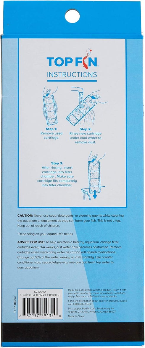 Top Fin Retreat RF-S Filter Cartridges (Small) Refill for Desktop Aquariums with Small Retreat Filters - 8.1in x 1.9in (6 Count)