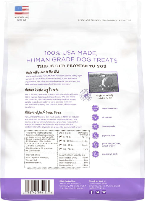 10 oz Full Moon Natural Cut Pork Jerky Healthy All Natural Dog Treats Human Grade Grain Free