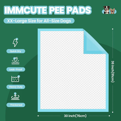 IMMCUTE 50 Pack 30"x36" Dog Pee Pads, Great Value Puppy Pads XL, Pee Pads for Dogs Extra Large, Wee Wee Pads for Potty