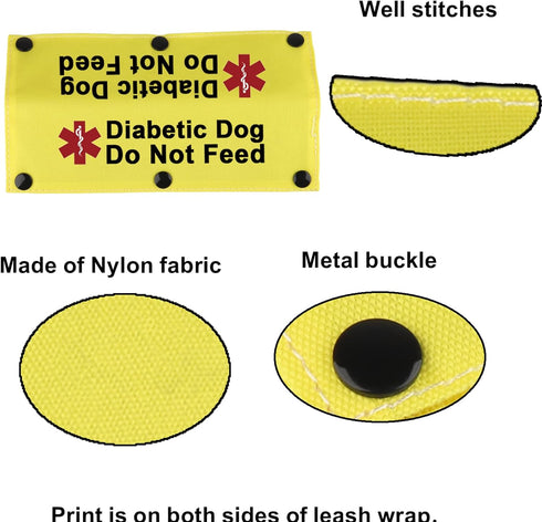 Medical Alert Dog Leash Sleeve, Diabetic Dog Do Not Feed Leash Wrap Sleeve Alert Tag for Pet Birthday Gift (Diabetic
