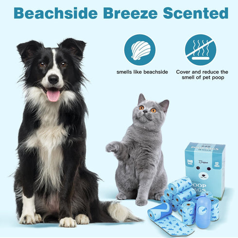 240 Count Joyeux Ocean Scent Dog Poop Bags Rolls,with Dispenser,Leak-Proof Large Doggie,Extra Thick Poop Bag