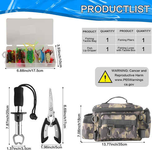 mouhike 113Pcs Fishing Tool Kit, Fishing Bag, Pliers, Gripper, Lures, Tackle Box, Scale Accessories