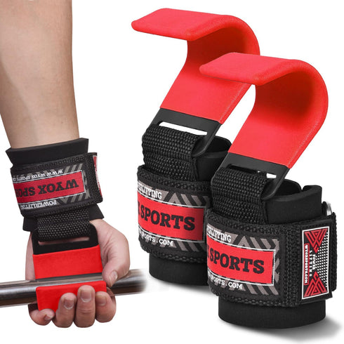 WYOX Weight Lifting Hooks for Men & Women (Pair) – Heavy Duty Wrist Support Straps with Hooks for Deadlifts, Pull Ups,
