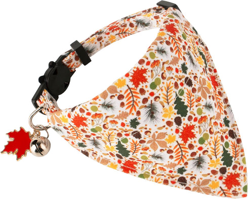 ADOGGYGO Fall Cat Collars with Removable Bandana, Adjustable Autumn Thanksgiving Collar for Cats and Kittens