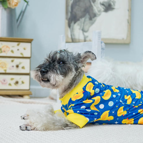 PUPTECK Soft Fleece Dog Pajamas for Small Medium Dogs, Adorable Lightweight Jumpsuit Pjs, Blue, Size S