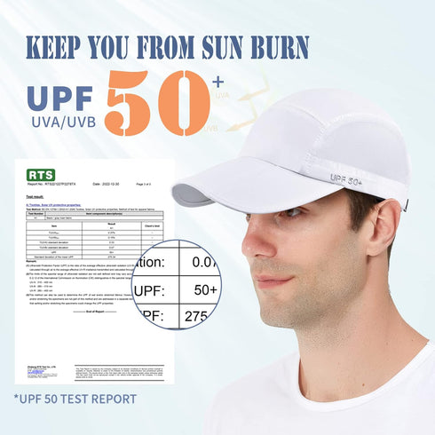 Unisex Baseball Cap - UPF 50 Unstructured Hat with Foldable Long Bill by ELLEWIN