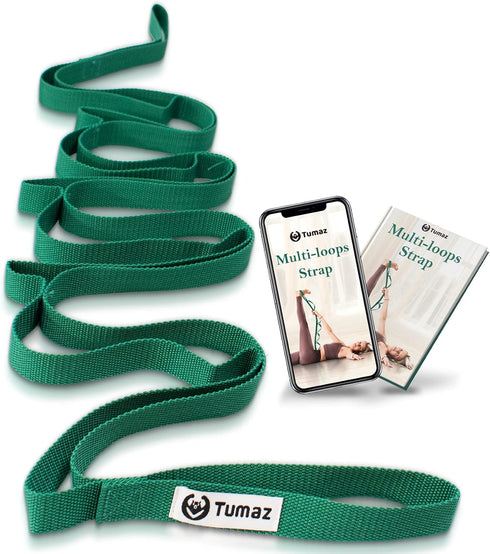 Tumaz Stretching Strap - 10 Loops Non-Elastic Yoga Strap, Perfect Home Workout Stretch Strap for Physical Therapy