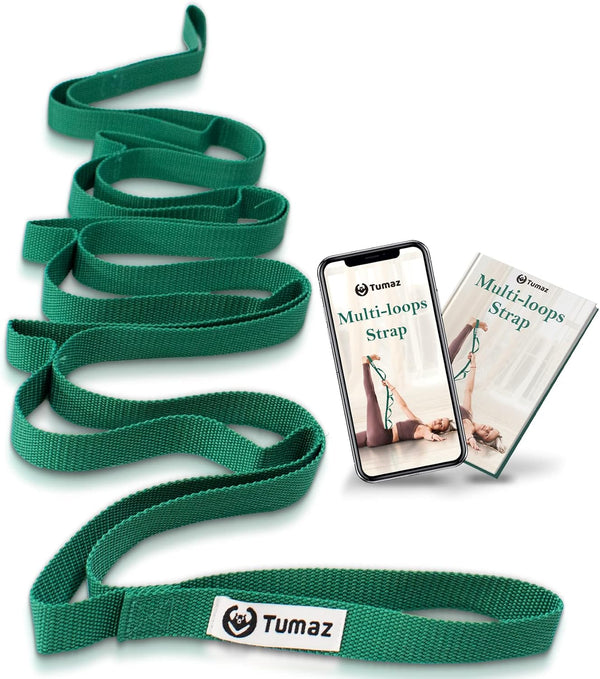Tumaz Stretching Strap - 10 Loops Non-Elastic Yoga Strap, Perfect Home Workout Stretch Strap for Physical Therapy