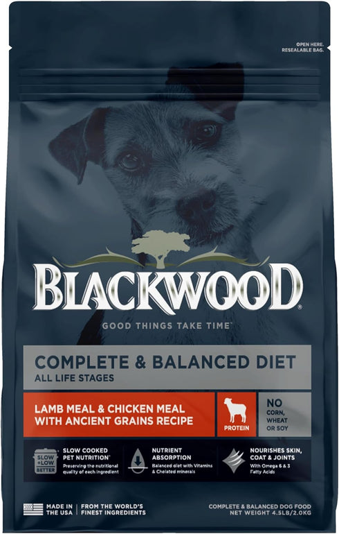 Blackwood Complete & Balanced Diet Dry Dog Food, Lamb Meal & Chicken Meal with Ancient Grains, 4.5 Pound Bag