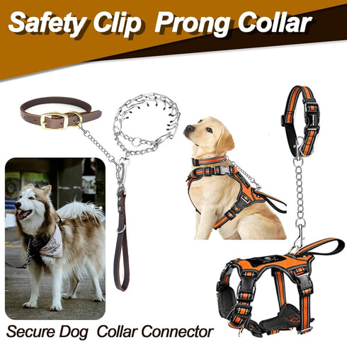 Dog Collar Backup Strap, Harness to Collar Safety Clip, Metal Stainless Steel Chain Leash Safety Attachment (8 Inches)