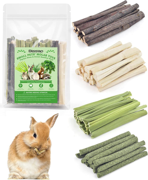 Bissap 60 PCS Rabbit Chew Sticks, Sweet Bamboo Timothy Hay Chew Stick