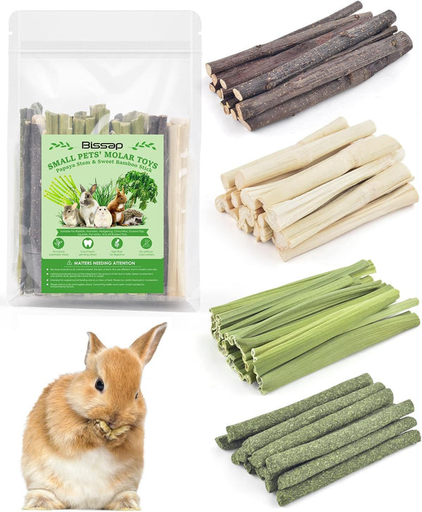 Bissap 60 PCS Rabbit Chew Sticks, Sweet Bamboo Timothy Hay Chew Stick