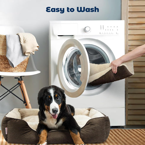 Miguel Dog Bed 35 Inch Brown, Washable with Removable Cushion for Medium Small Dogs, Anti-Slip, Large Cat Bed