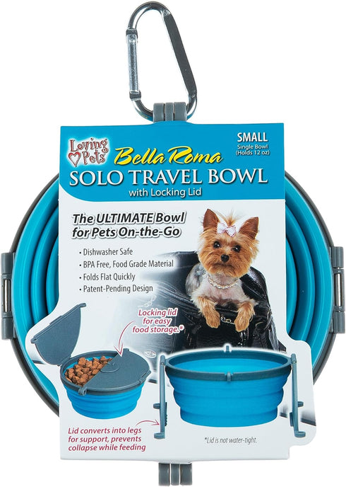 Loving Pets Bella Roma Collapsible Dog Bowls, Silicone Foldable Bowl, Puppy Essentials for Home & Travel, Blue, Small
