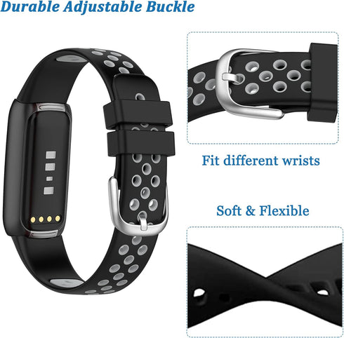 NINKI Sport Bands for Women Silicone (Black+Red) - Cute Small Waterproof Replacement Bands for Fitbit Luxe