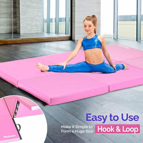 Matladin 6' 6ft 2ft 2in Folding Tri-fold Gymnastics Gym Exercise Aerobics Mat, x x PU Leather Tumbling Mats with Hook