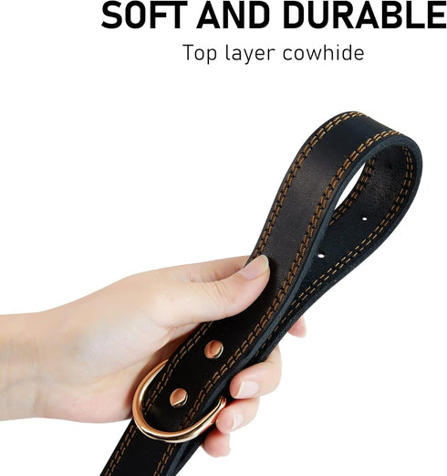 Genuine Leather Dog Collar, Heavy Duty Wide Collar for Small Medium Large Extra Large Dogs, S: 0.8" Wide for