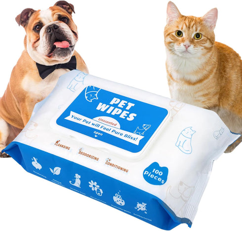 Pet Wipes for Dogs, 100Pcs Unscented with Vitamin E, Gentle Cat Wipes for Muddy Paws, Face, and Ears