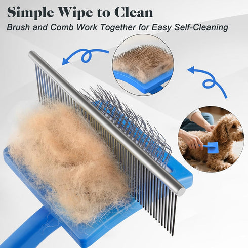 Saccison 2PCS Slicker Brush for Dogs & Pet Comb,Professional Dog Grooming Brush (Goldendoodles,Poodles,Labradoodles)
