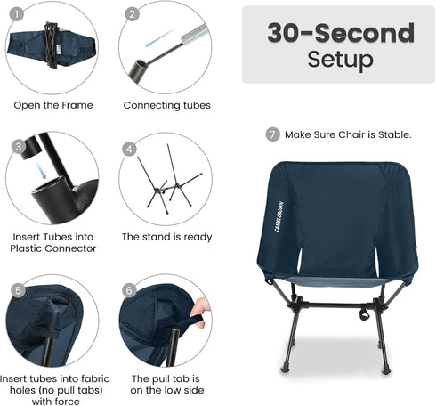 Backpacking CAMEL CROWN Portable Camping Chair Folding Compact Lawn Lightweight Chair with Carry Bag for Outdoor Hiking