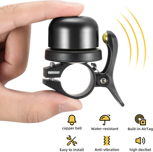 0.87''/22.2, 1''/25.4, 1.25''/31.8mm ROCKBROS Bike Bell for Apple AirTag Hidden Bike Mount Bike AirTag Holder GPS