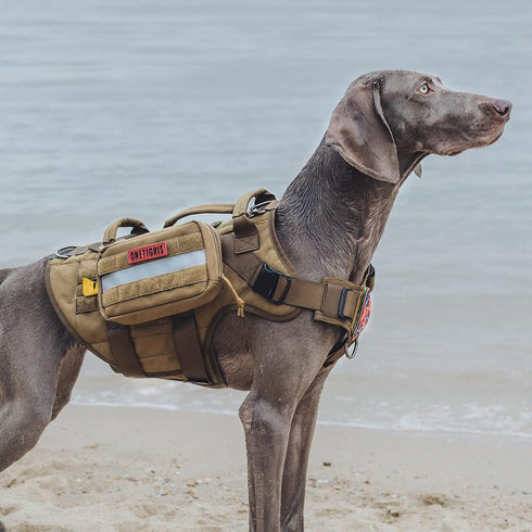 OneTigris Large Tactical Dog Harness, No Pull Adjustable Vest with Heavy Duty Handle, Brown, Large Hook and Loop Panels