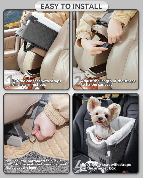 8 Lbs PETSFIT Center Console Dog Car Seat with Safe Protection Hooks, Pet Car Seat with Upgraded Safety Tethers