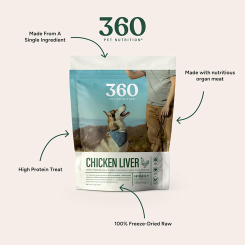 360 Pet Nutrition Freeze-Dried Raw Chicken Liver Dog or Cat Treats, High Protein, Grain-Free, 4 oz (Chicken Liver)