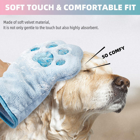 Pets Washing Gloves - Ultra Absorbent Dog Towel with Embroidered Microfiber Design, Ideal for Small Dogs & Cats (11 * 7
