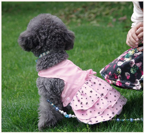 Hdwk&Hped Dog Dress with Leash Ring, Princess Multi-Layer Pleated Skirt for Small Dog Puppy Cat (Pink #1)