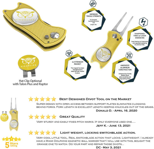 VISUALIZE Elite Switchblade Golf Divot Repair Tool Set with Ball Marker - Sturdy Anodized Aluminum, Perfect Golf