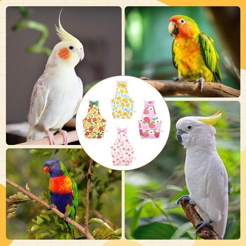 KCMOSGI 4 Pcs Bird Diaper, Parrot Diaper, Reusable Bird Clothes with Adjustable Straps & Waterproof Inner, Pet Bird