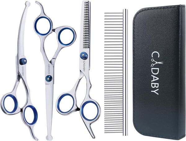 Dog Grooming Scissors with Safety Round Tips - 5 in 1 Grooming Scissors Kit, 4CR Stainless Steel Shears