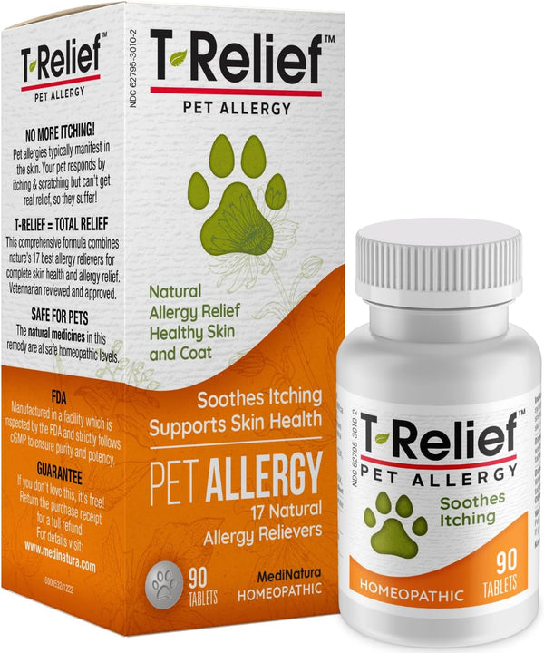 T-Relief Pet Allergy Support for Dogs & Cats, Natural Medicine for Itchy Relief, Healthy Skin & Coat, 90 Tablets