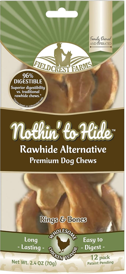 Fieldcrest Farms 3 Pack of Nothin' to Hide Chicken Rings and Bones, 12 Count Each, Rawhide Alternative Chews