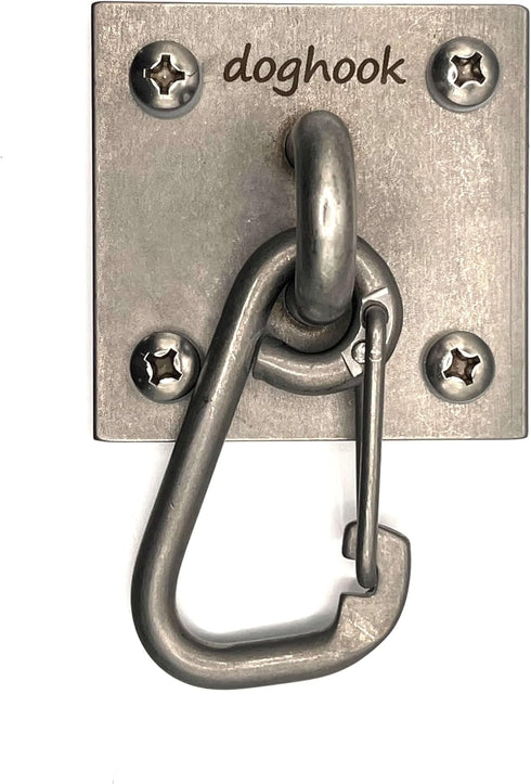 Canine Hitch Secure Dog Leash Wall Hook with Stainless Steel & ABS Mounting Plate - Large with Clip
