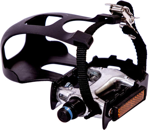 YBEKI Bike Pedals with Toe Clip and Straps - 9/16-Inch Spindle Resin/Alloy Pedals for Exercise and Outdoor Bicycles