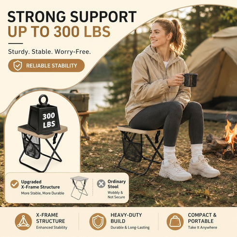 Xyphium Backpack 2-in-1 Backpack 265lbs, Portable Foldable Stool with Storage Pouch - Lightweight Chair for Hiking