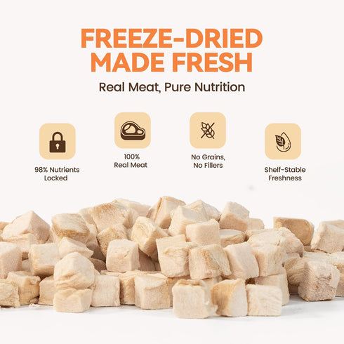 9 oz Freeze Dried Chicken Cat Treats, Single Ingredient Healthy Cat Snacks & Food Topper for Picky Cats, High Protein