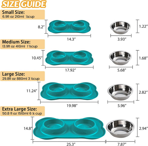Hubulk 2 Stainless Steel Dog Bowls with No Spill Non-Skid Silicone Mat + Pet Food Scoop for Small Medium Large Dogs