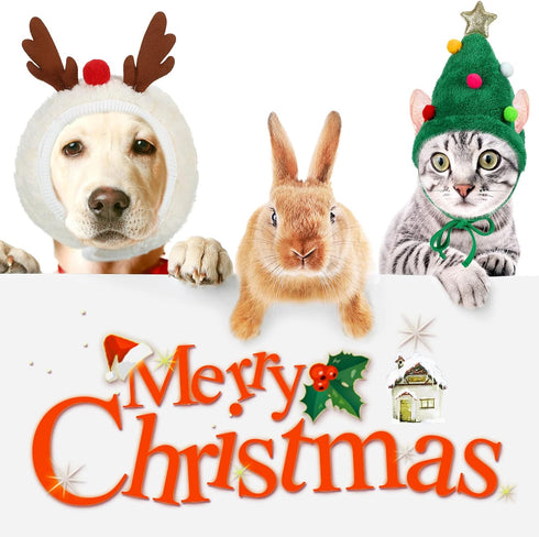 Xuniea Green Santa Dog Hat, Adjustable Antler Costume for Dogs & Cats, Cute Christmas Tree Hat for Small Pets