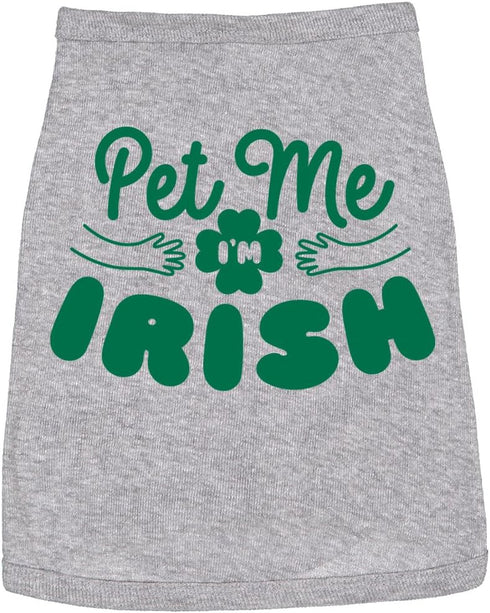 St Patricks Day Dog Shirt – Pet Me I'm Irish Print Tee, Soft Cotton Holiday Outfit for Small & Large Pets, Gray, XL