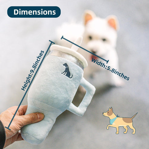 Funny Tumbler Handle Cup Dog Toys, Cute Squeaky Interactive Fluff and Tuff Toy Cup for Small/Medium/Large Dogs (BLUE)