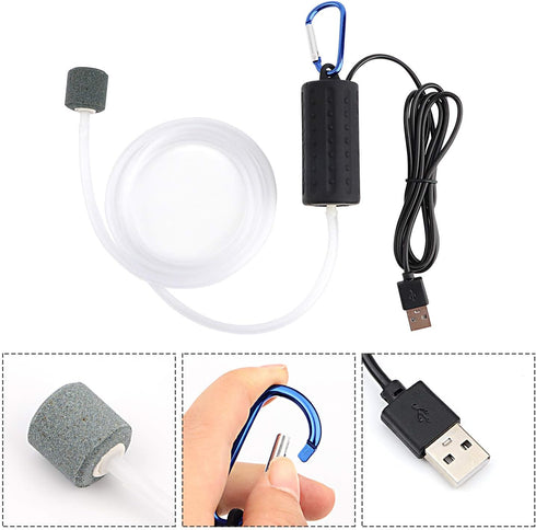 USB Aquarium Air Pump, Ultra Durable & Quiet Nano Air Pump, Small Bubbler for Fish Tank with Air Stone and Silicone Tube