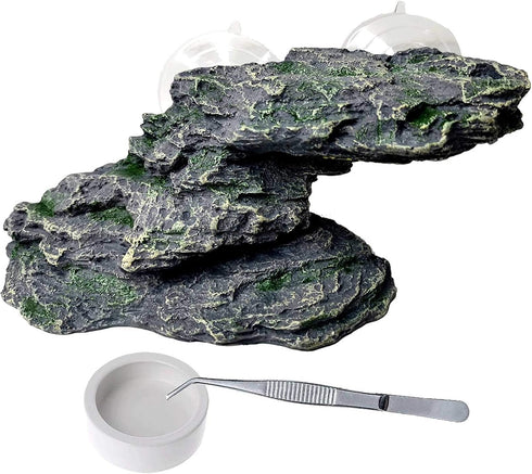 PINVNBY Basking Platform for Turtles, Resin Resting Rock with 2 Pcs Suction Cups for Frogs and Newts