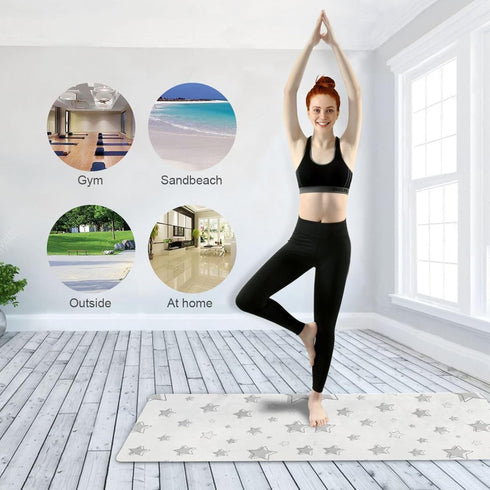 HXshaoye 71x26 inches 1 MM Handdraw Stars Baby Gray nonslip yoga mat for home printed, natural rubber non slip