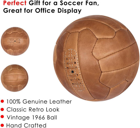 PGS Vintage Soccer Ball Size 5, Antique Leather Football in Light Brown